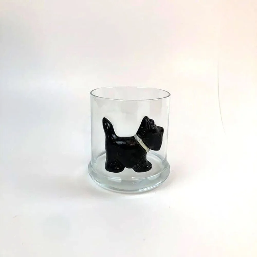 MCM Cocktail Glasses Scottie Dog Scottish Terrier Art Glass 12 oz Set of 2